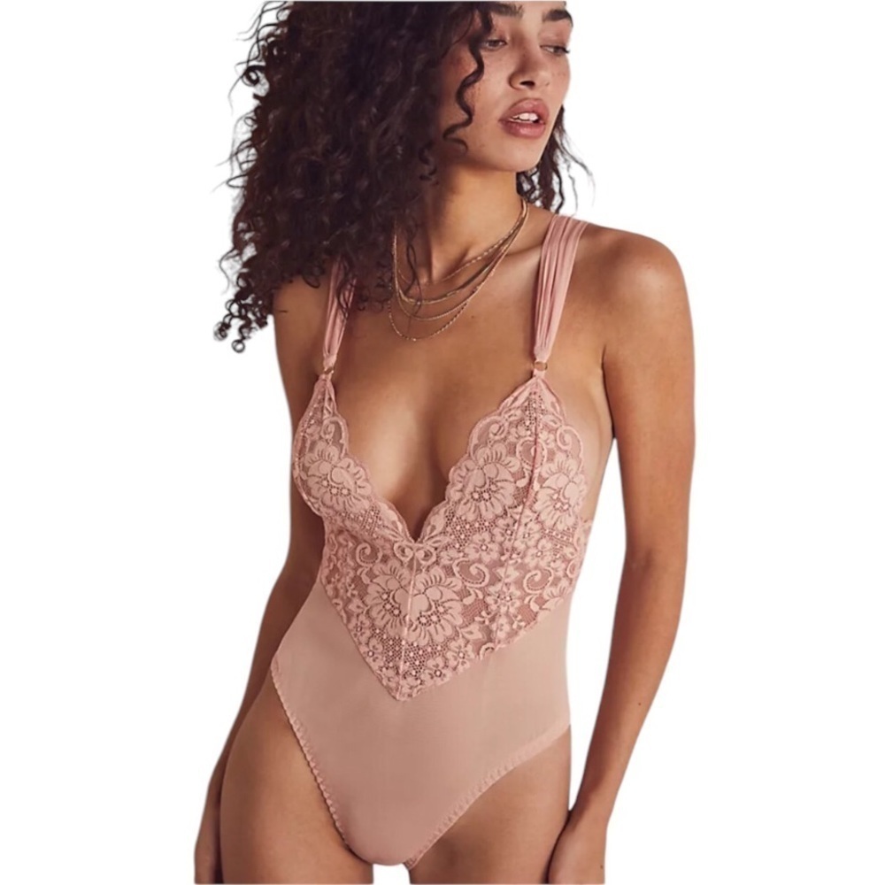 We Are Hah X Free People Cheap And Cheerful Lace Bodysuit NWT Large